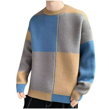Jgppe Men's Colorblock Sweater Winter Fall Soft Warm Crewneck Long Sleeve Comfy Knitwear Shirt