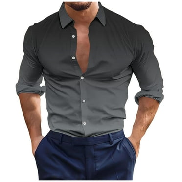 Jgppe Men's Dress Shirts Solid Color Long Sleeve Casual Button down Shirt Slim Stretch Shirt Business