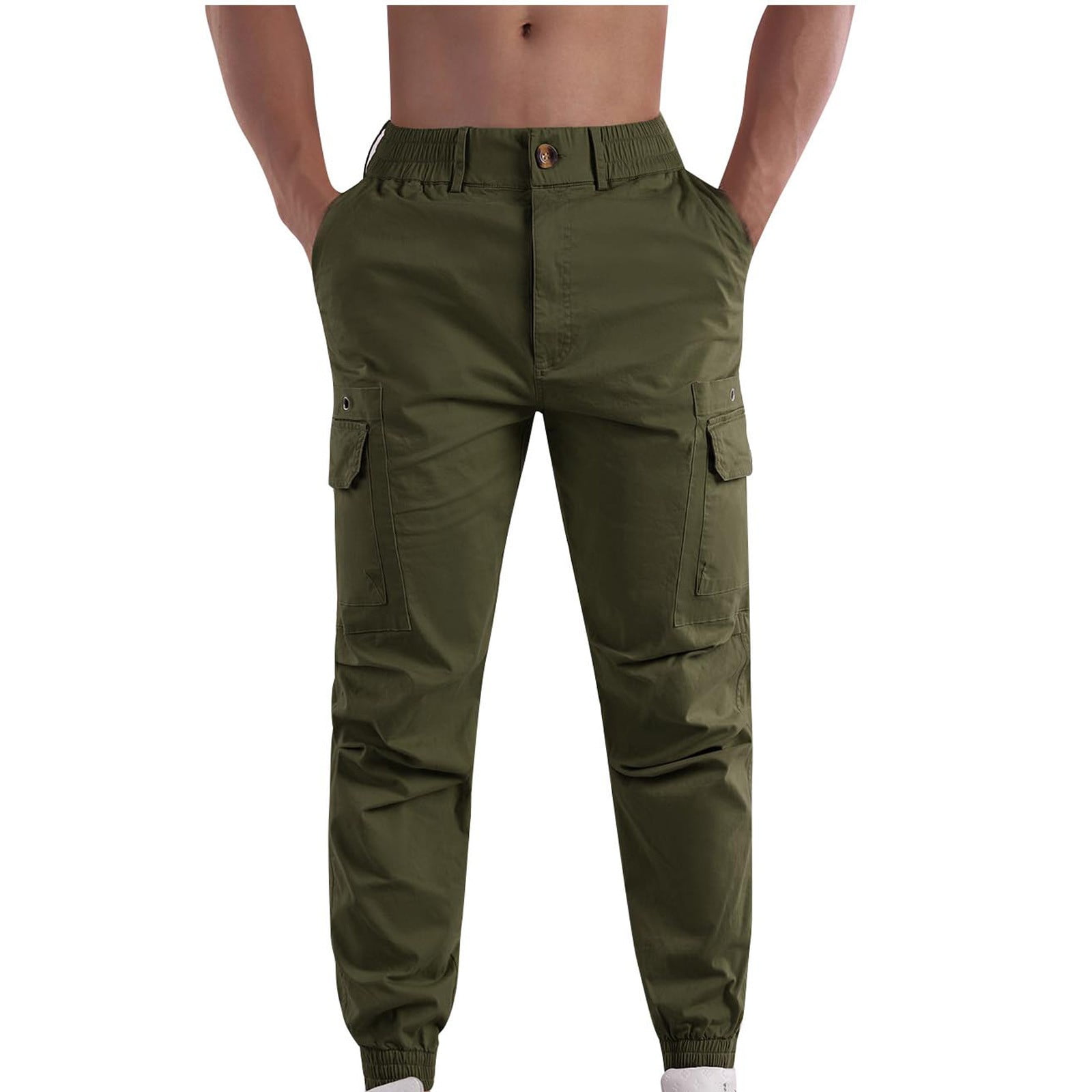 Jgppe Men's Hiking Cargo Pants Slim Comfy Cotton Multi Pockets ...