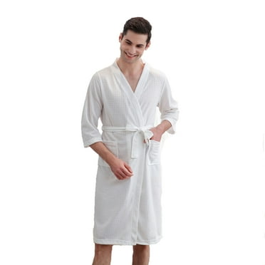 Jgppe Men's Summer Robe Lightweight Thin Half Sleeve Solid Color with Pockets Bathrobe Nightgown Sleepwear