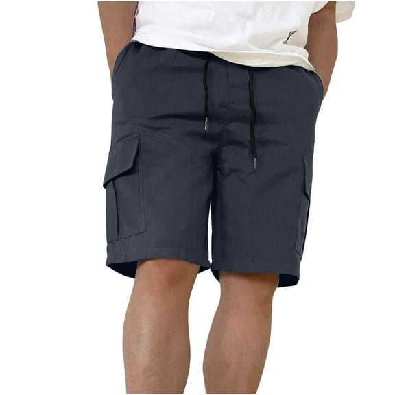 Jgppe Mens Cargo Shorts Casual Drawstring Classic Solid Color Elastic Waist Summer Shorts with Multi-pockets