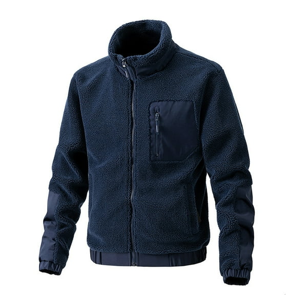 Jgppe Mens Fleece Jackets Basic Full Zip Stand Collar Warm Windproof Lightweight Winter Fall Coat