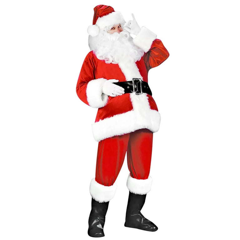 Santa Mens Top Trousers Belt Hat Beard Costume Santa Mens Top Trousers Belt Hat Beard Costume