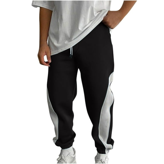 Jgppe Mens Sports Pants Trendy Colorblock Elastic Mid Waist Slim Pants with Pocket Sweatpants for Running Workout