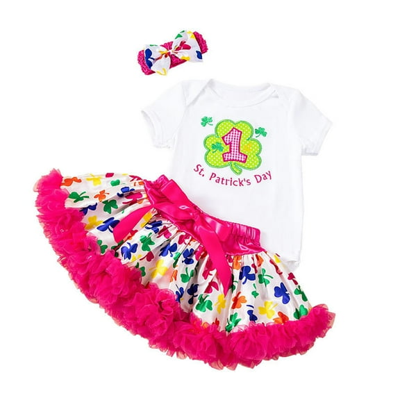 Jgppe Newborn Girls St.Patrick Day Outfit Short Sleeve Bodysuit Romper and Tulle Dress with Headband 3 Piece Set 0-2Years