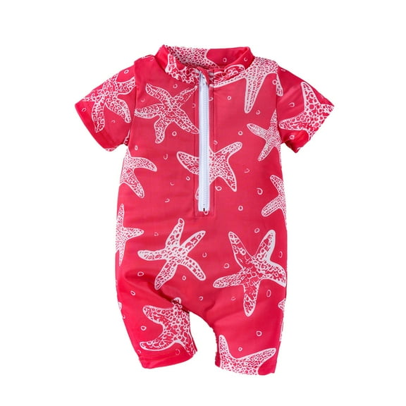Jgppe Toddler Boys Girls Swimsuit Cute Printed Zipper Short Sleeve Romper Jumpsuit Bathing Suit 3Months-3Years