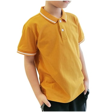 Jgppe Toddler Kids Boys Golf Shirts School Uniform Solid Color Button Short Sleeve Loose Shirts 4-14 Years