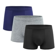 Jgppe Underwear for Men 3 Pack Loose Breathable Boxer Briefs Elastic Mid Waist Thin Silky Trunks Underpants