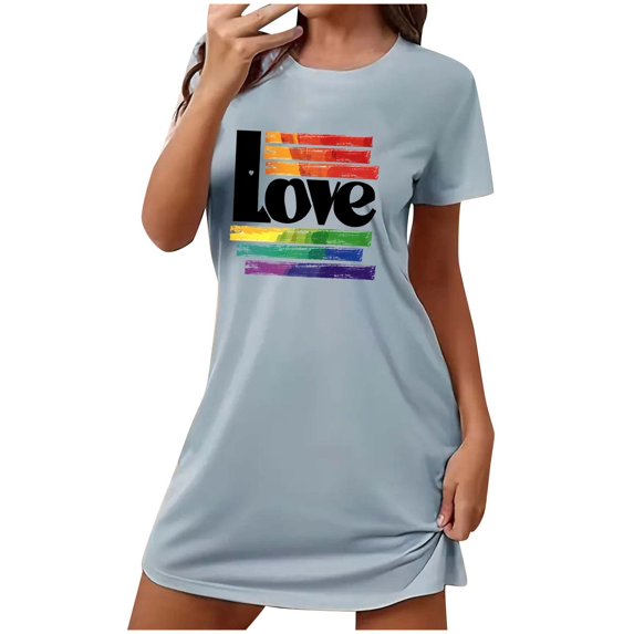 Jgppe Valentine Nightgowns for Women Casual Printed Comfy Pullover Short Sleeve Nightshirt Sleepwear
