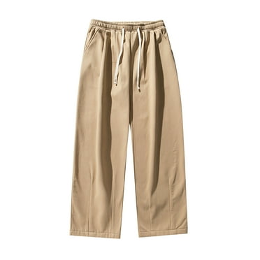 Jgppe Wide Leg Pants for Men Casual Warm Fleece Lined Drawstring Elastic High Waist Trousers Sweatpants with Pockets
