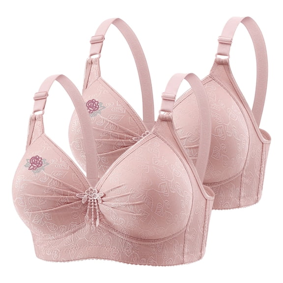 KyCheLot Women 2 Pack Everyday Bras Elegant Embroidery Wireless Breathable Comfy Push up Bra