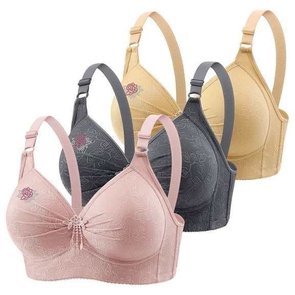 KyCheLot Women 3 Pack Everyday Bras Elegant Embroidery Wireless Breathable Comfy Push up Bra