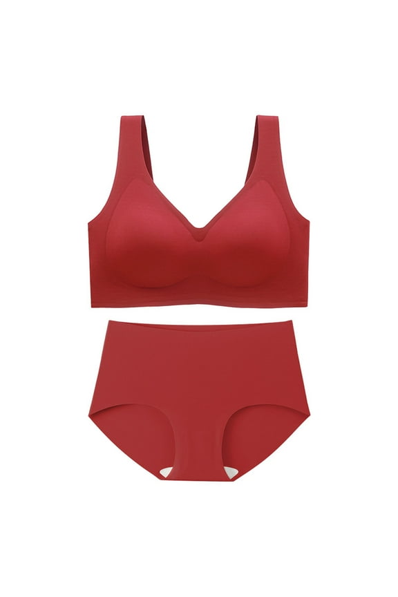 Women's Bra and Panty Set 2 Piece Breathable Seamless Push-Up Bras and Mid Waist Briefs Plus Size