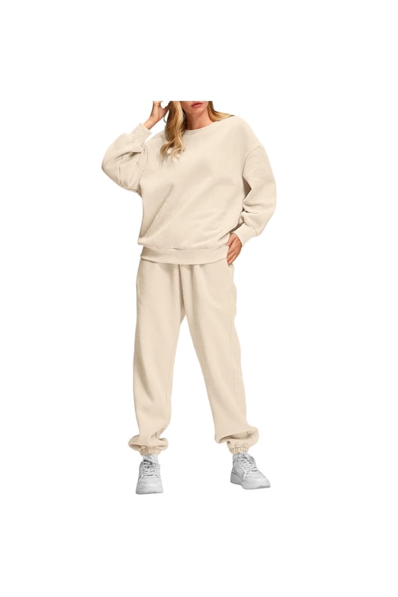 Womens 2 Piece Outfits Sweatsuit Solid Color Oversized Sweatshirt Baggy Jogger Pants Winter Fall Casual Sets