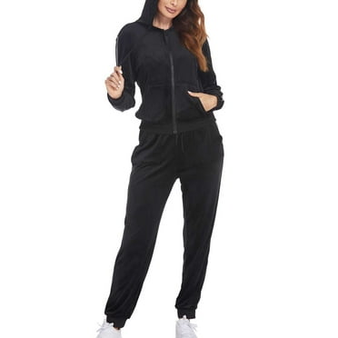 Jgppe Womens Casual Tracksuit Set Velvet Trendy Solid Color Full Zipper Hoodie Jackets Workout Pants Sweatsuit
