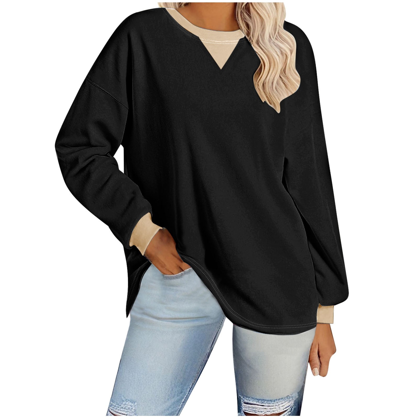 Women's Oversized Sweatshirt Waffle Long Sleeve Split Pullover Tunic Tops main image 0