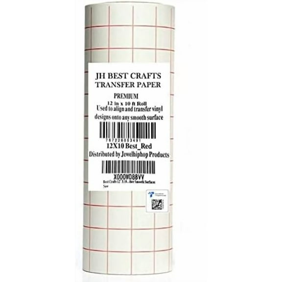Jh-Best Crafts12 X 10' Feet Roll Transfer Paper w/Grid- Perfect Alignment of Cameo or Cricut Self Adhesive Vinyl for Decals, Signs, Walls, Windows and Other Smooth Surfaces