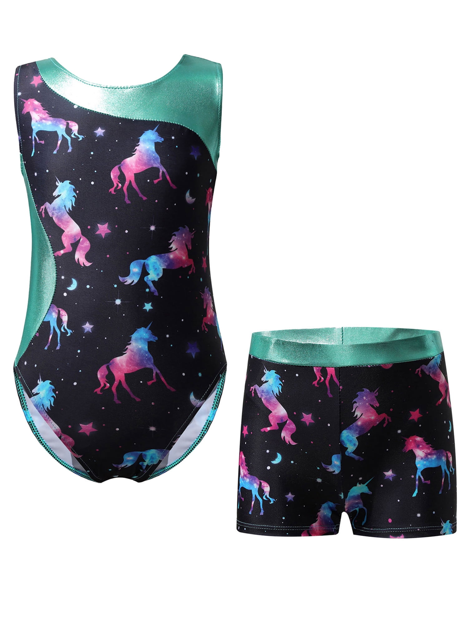 Jhaoyu Girls' Leotard Gymnastics Crop Top Shorts Sleeveless
