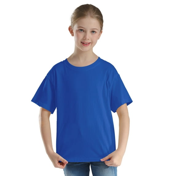 Jhaoyu Kids Boys Girls Solid Color Short Sleeve T-Shirt Casual Crew Neck Basic Tees Top School Shirts Blue 160