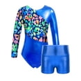 thumbnail image 1 of Jhaoyu Kids Girls 2Pcs Gymnastics Dance Outfits Long Sleeve Leotards with Shorts Athletic Biketards Royal Blue 8, 1 of 7