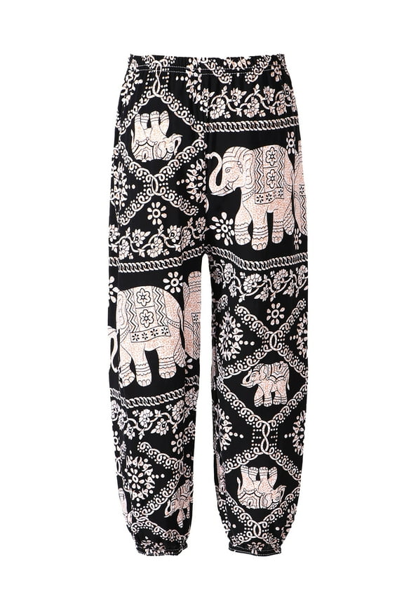Kids Girls Boys Bohemian Hippie Harem Pants Yoga Sport Pilates Bloomers Summer Beach Trousers Chain Elephant 3-4