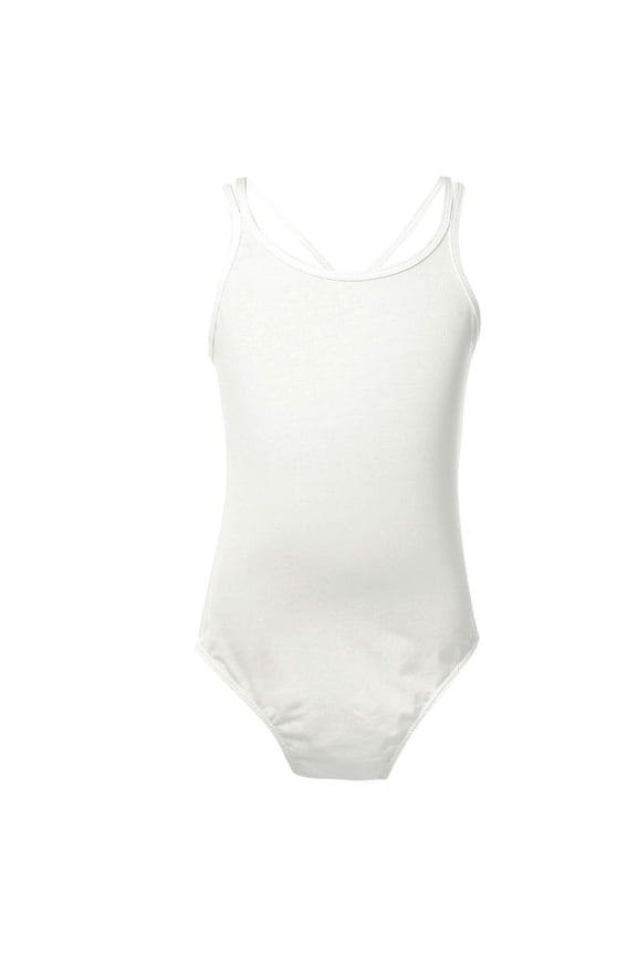 Kids Girls Sleeveless Gymnastics Leotard Criss Cross Ballet Dance Athletic Unitard Dancewear Ivory 3-4