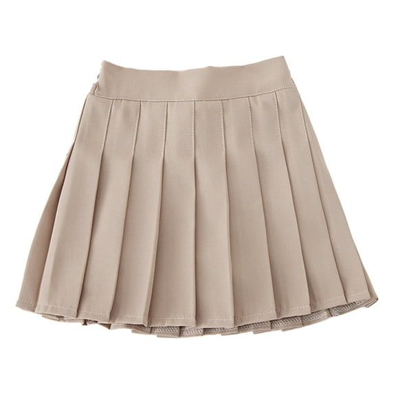 Jhaoyu Schoolgirls Basic Pleated Uniform Skirt Stretch Swing Skater Skirt with Lining Shorts Tennis Khaki 130