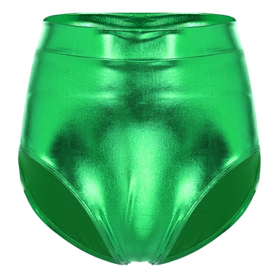 Jhaoyu Women's Metallic Booty Shorts High Waisted Shiny Cheeky Dance Festival Rave Bottoms Hot Pants Green S