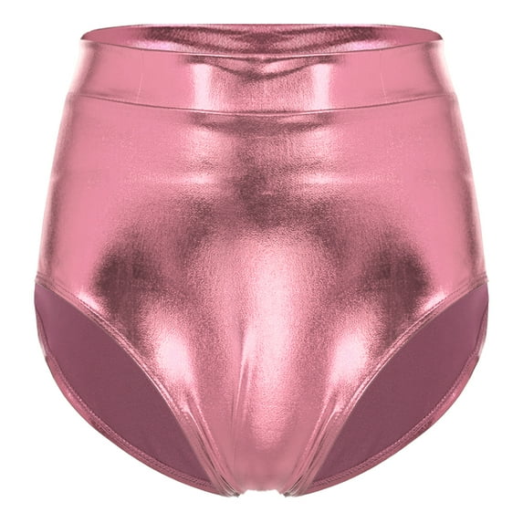 Jhaoyu Women's Metallic Booty Shorts High Waisted Shiny Cheeky Dance Festival Rave Bottoms Hot Pants Pink S