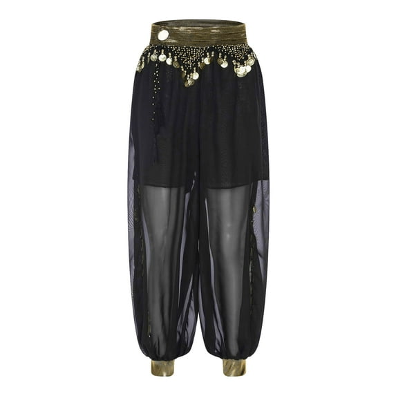Jhaoyu Womens Belly Dance Pants Baggy Harem Pants Indian Dance Costume Trousers Halloween Cosplay Black One Size