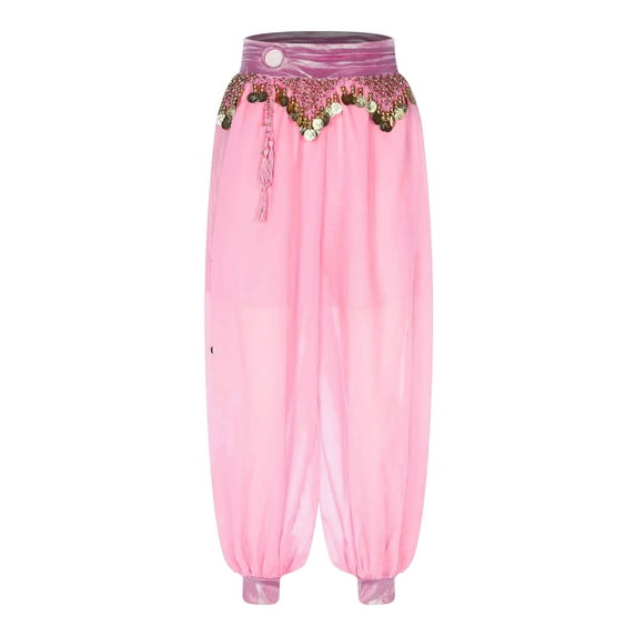 Jhaoyu Womens Belly Dance Pants Baggy Harem Pants Indian Dance Costume Trousers Halloween Cosplay Pink One Size