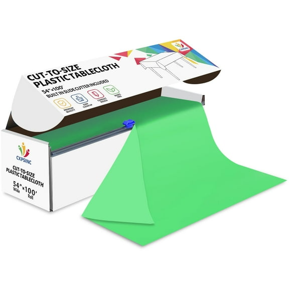 Jhdzdhy 54" X 100ft Plastic Table Cover Roll Disposable Tablecloth with Slide Cutter for Parties,Lime Green