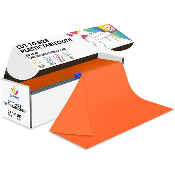 Jhdzdhy 54" X 100ft Plastic Table Cover Roll Disposable Tablecloth with Slide Cutter for Parties,Orange