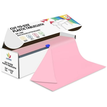 Jhdzdhy 54" X 100ft Plastic Table Cover Roll Disposable Tablecloth with Slide Cutter for Parties,Pink