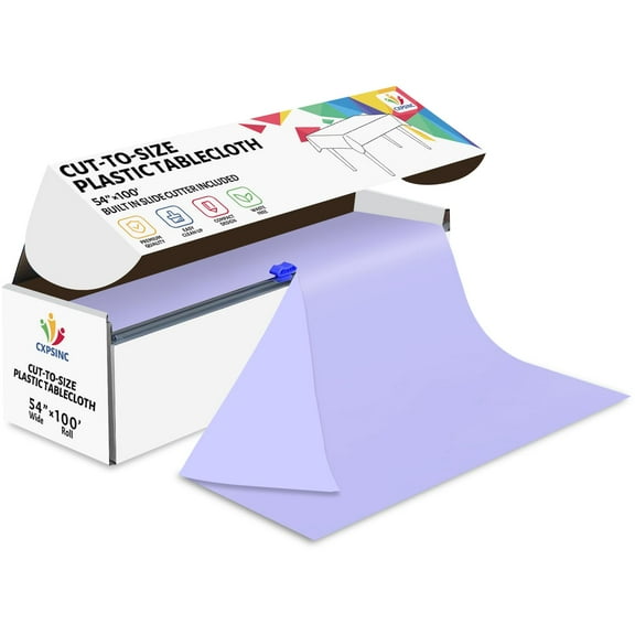 Jhdzdhy 54" X 100ft Plastic Table Cover Roll Disposable Tablecloth with Slide Cutter for Parties,Purple
