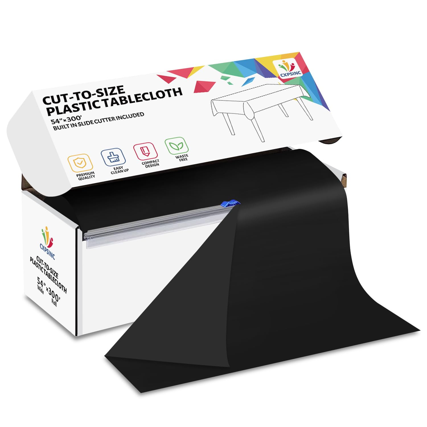 Jhdzdhy 54" X 300ft Plastic Table Cover Roll Disposable Tablecloth with Slide Cutter for Parties,Black