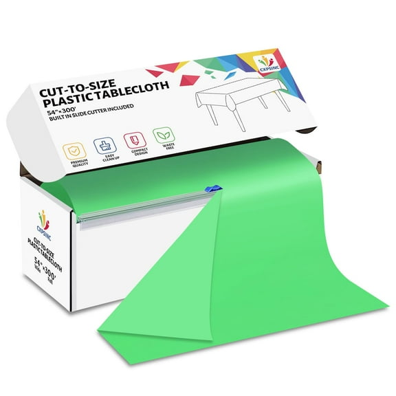 Jhdzdhy 54" X 300ft Plastic Table Cover Roll Disposable Tablecloth with Slide Cutter for Parties,Lime Green