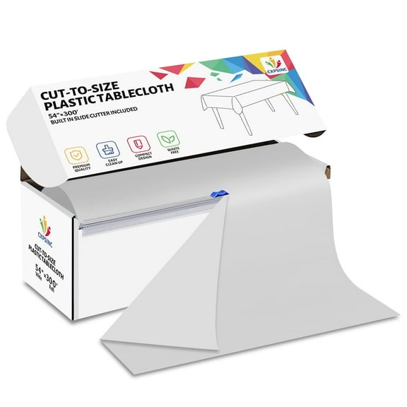 Jhdzdhy 54" X 300ft Plastic Table Cover Roll Disposable Tablecloth with Slide Cutter for Parties,Silver