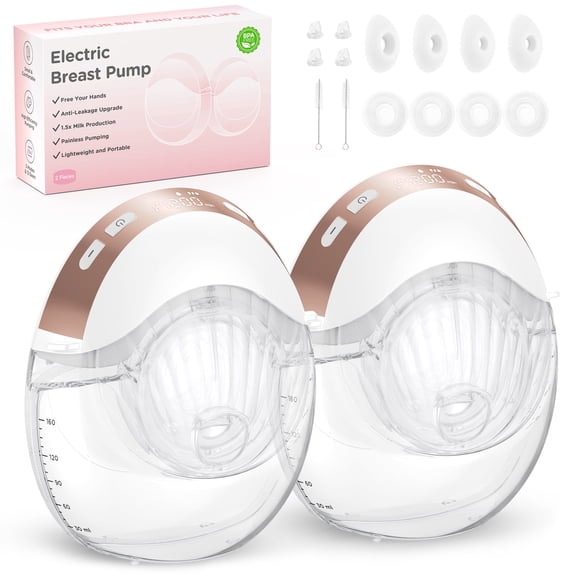 Jheppbay All-in-One Electric Hands Free Breast Pump,Privacy Protection, Prevent Leakage, 5s Quick Assembly, with 17/19/21/24 mm Flange, 2 Pack（White）