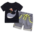 thumbnail image 1 of Piomll Boys Matching Sets Cartoon Sea Animal Embroidery Short Sleeve Shirt Striped Shorts 2Pcs Summer Kids Clothes, 1 of 8