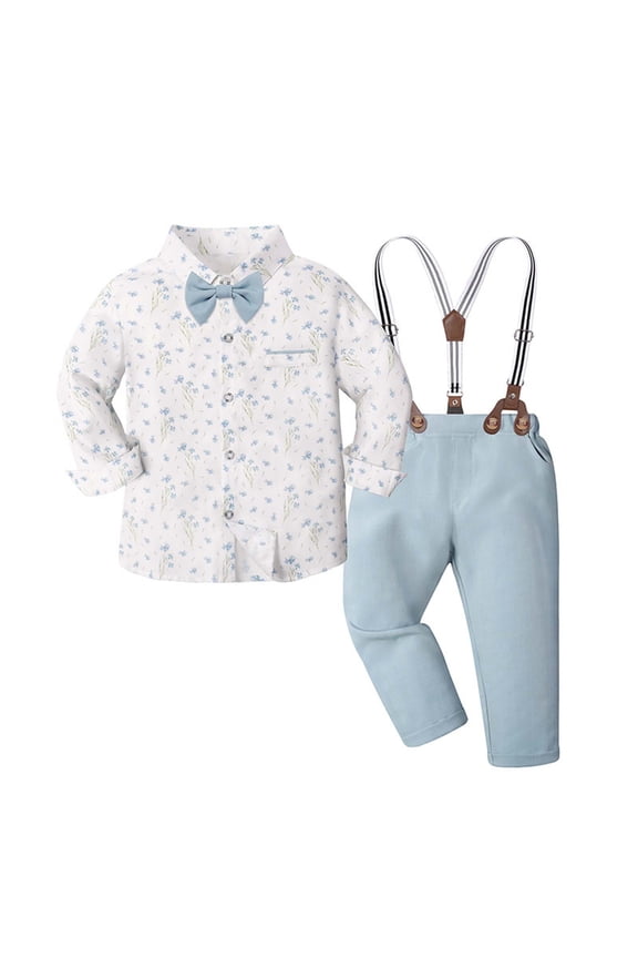 Boys Matching Sets Formal Dress Shirt Suspenders Pants Suit Wedding Party Kids Clothes