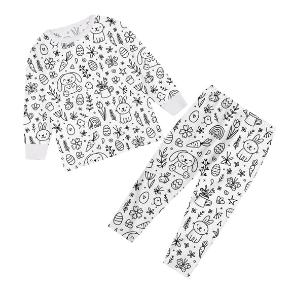 Jhhlsf Boys Matching Sets Long Sleeve Pants Pajamas Cute Bunny Egg Print Soft Fall Outfits