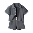 thumbnail image 1 of Piomll Boys Matching Sets Ribbed Button Down Shirt Shorts Pocket 2 Pcs Kids Clothes, 1 of 9