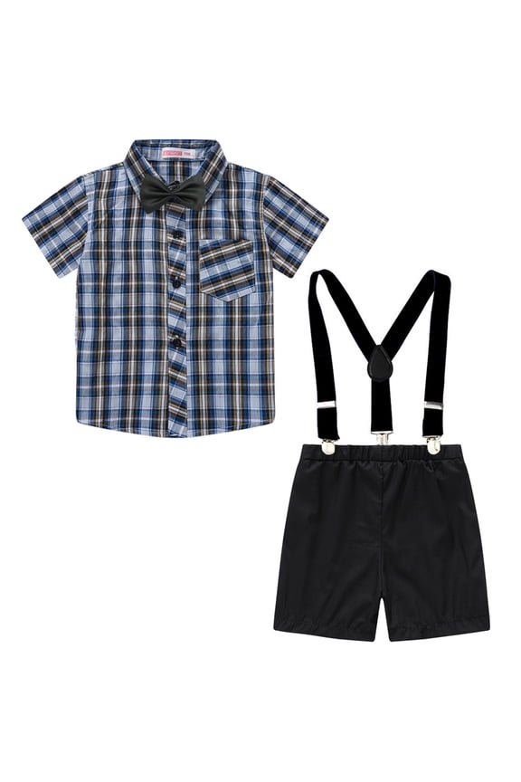 Boys Matching Sets Short Sleeve Plaid Shirt Shorts Tie Gentleman Suits Fall Outfits