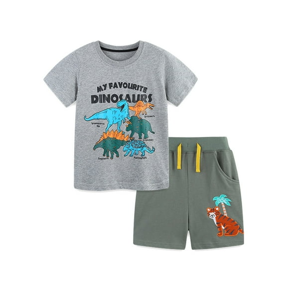 Piomll Boys Matching Sets Summer Colorful Dino Dinosaur Print Short Sleeve T Shirt Shorts Fall Clothing
