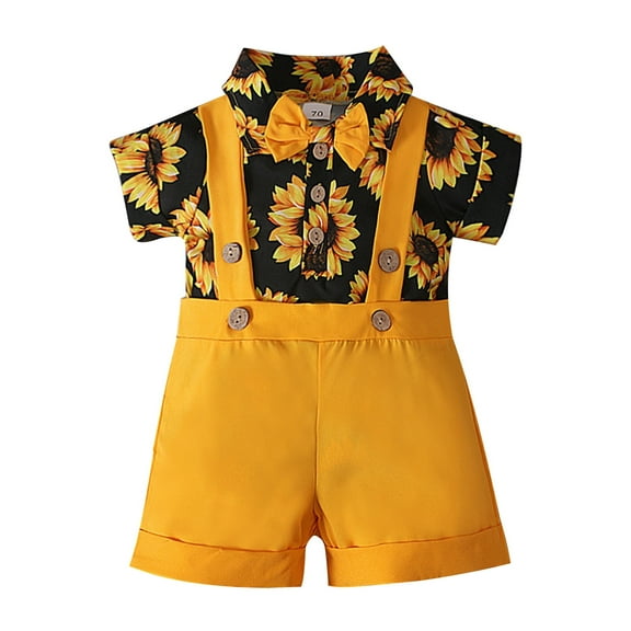 Jhhlsf Boys Matching Sets Summer Sunflowers Print Romper Bosysuit Solid Shorts Casual Kids Clothes