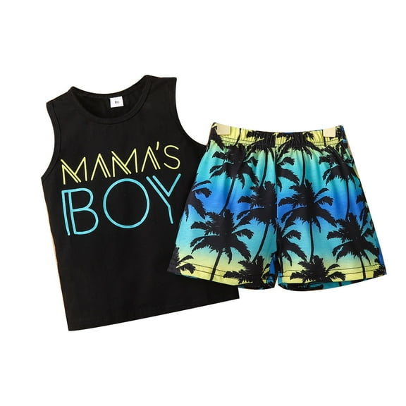 Jhhlsf Boys Outfit Sets Beach Shorts Tank Top Island Resort Style Summer Suit Sleeveless Suit Clothing