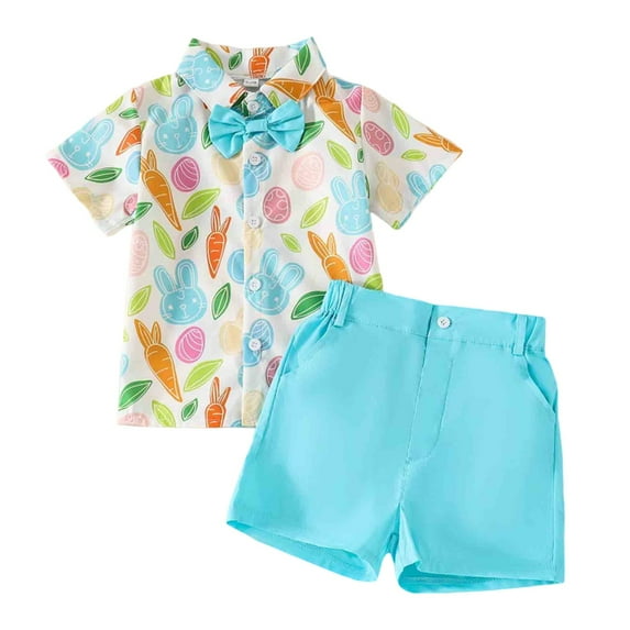 Jhhlsf Boys Outfit Sets Bunny Carrot Print Short Sleeve Casual Summer T Shirt Shorts Outfits