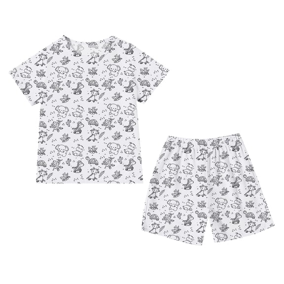 Jhhlsf Boys Outfit Sets Diy Hand Painted Short Sleeve Shorts Colouring Pajama Girl Kids Clothes