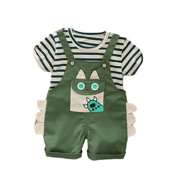 Jhhlsf Boys Outfit Sets Summer Suit Colorful Striped Animal Cartoon Print Suspenders Shorts Suit Athletic Clothes